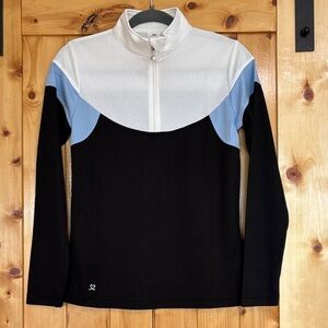 Daily Sports in Sweden Womens 1/4 Zip Top Colorblock Black White Blue Small Golf